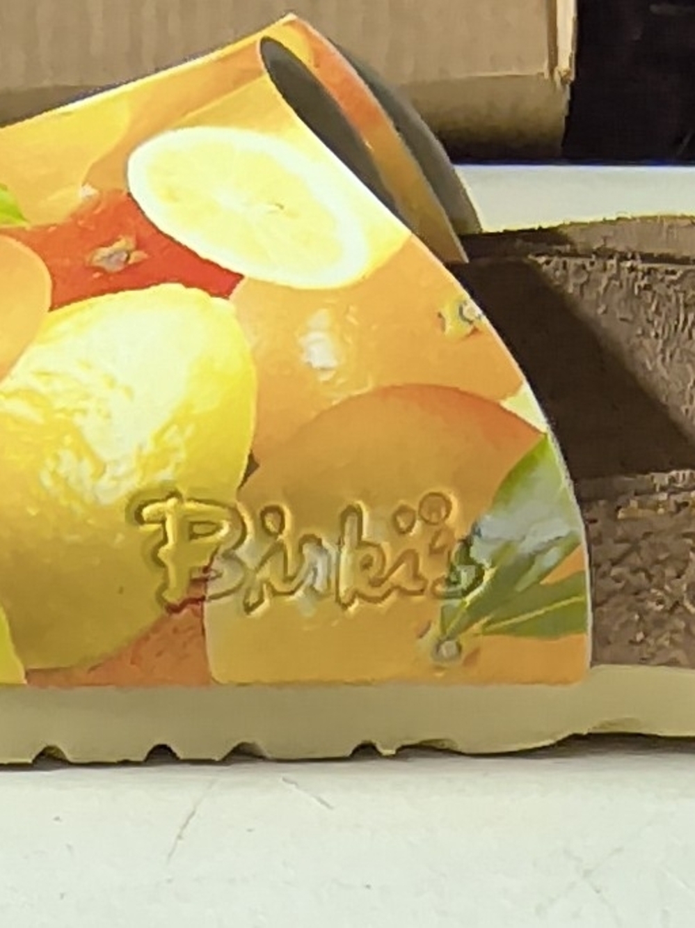 Birkenstock Orange🧡🍊 Yellow 🍋Fruit Print Slide Sandals Women's Size 10.5(41)